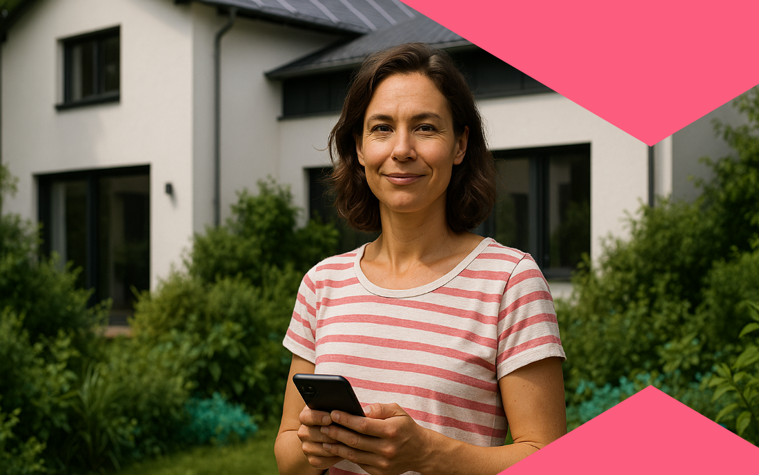 Frau, die draußen wibutler benutzt